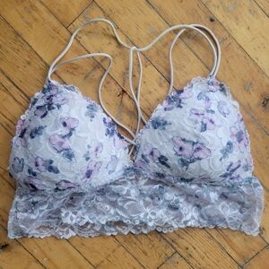 Elegant Floral Lace Bralette - White and Purple
